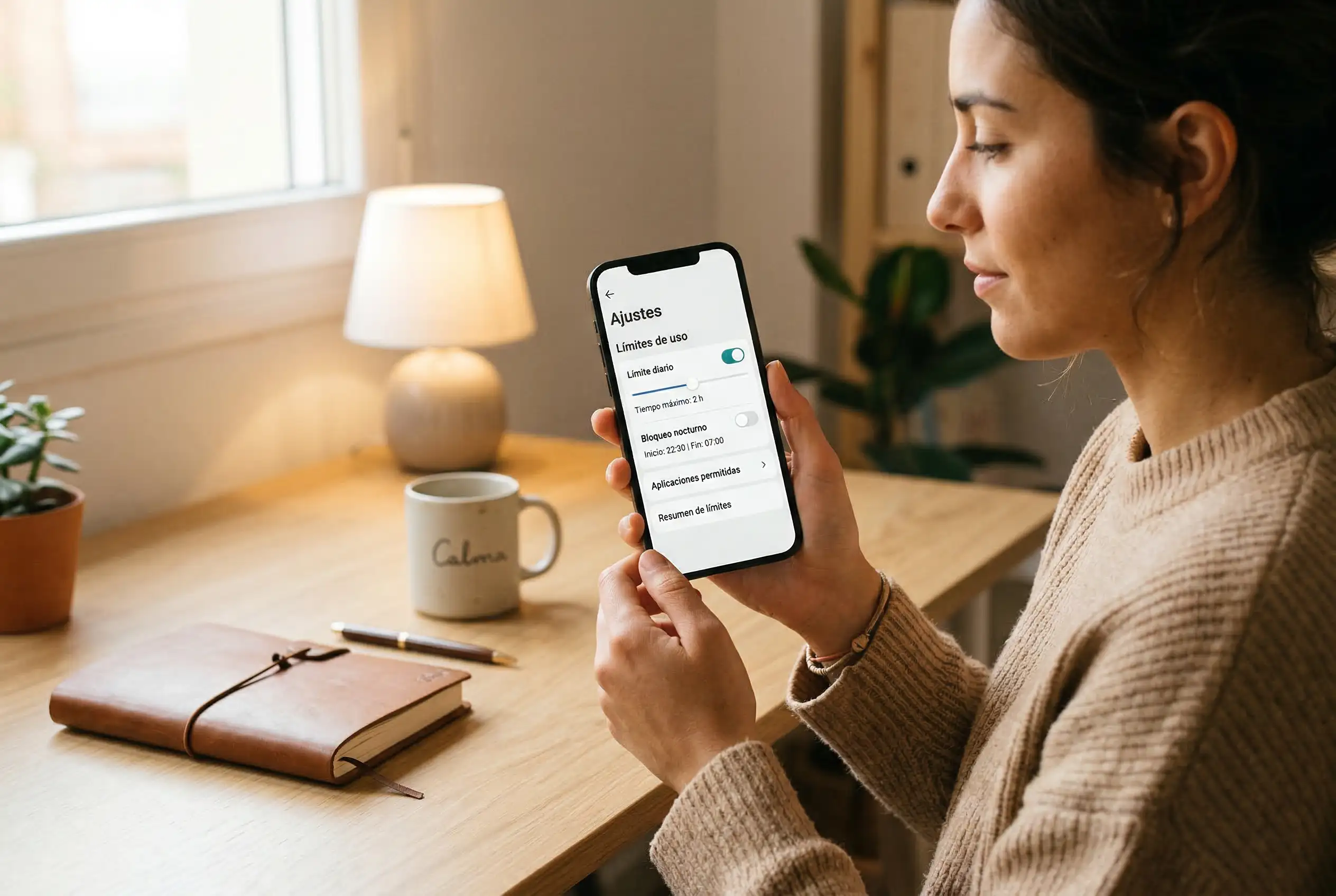 Persona usando un teléfono móvil con configuración de límites de apuestas en la pantalla