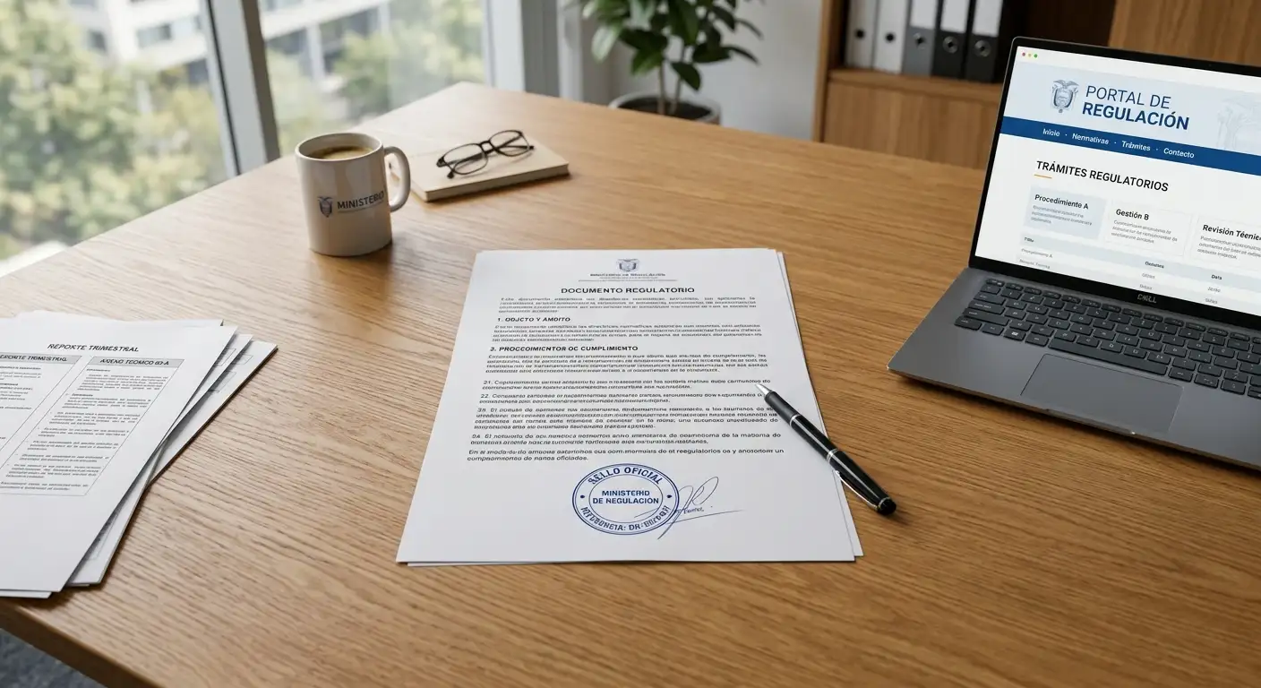 Documento oficial con sello de licencia sobre un escritorio junto a un portátil mostrando una web de apuestas